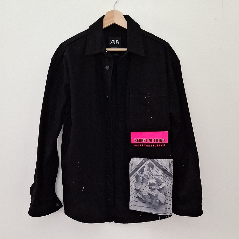 Zara Black Men's Shirt Jacket with Graphic Detail